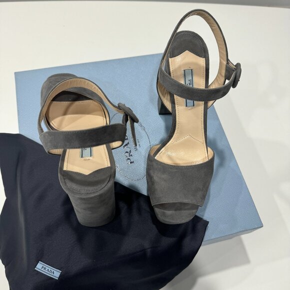Prada Camoscio 3 Suede Block Heel Platform Sandal, 115mm Size 39 - Picture 1 of 16